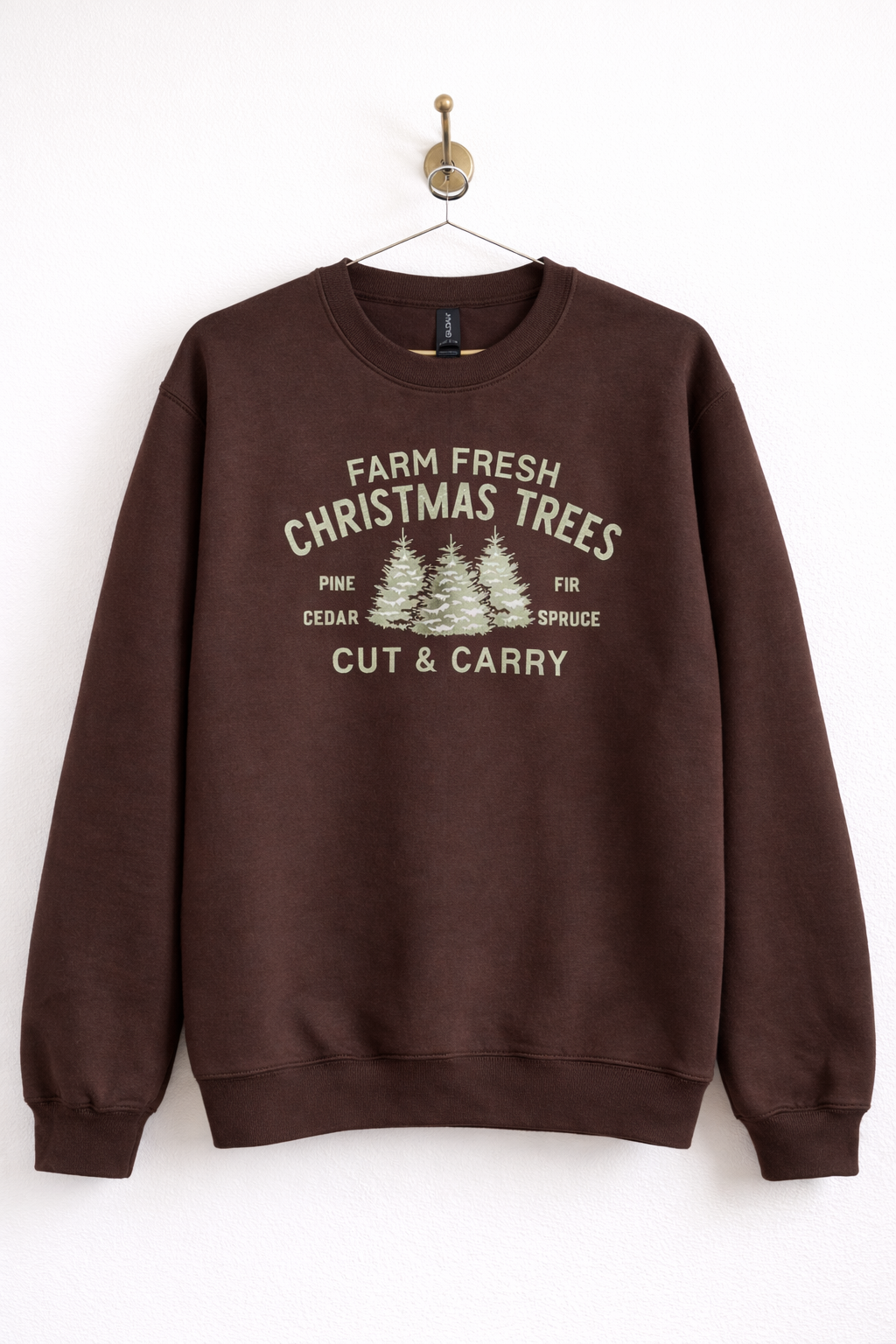 Large Brown Farm Fresh Christmas Trees Crewneck