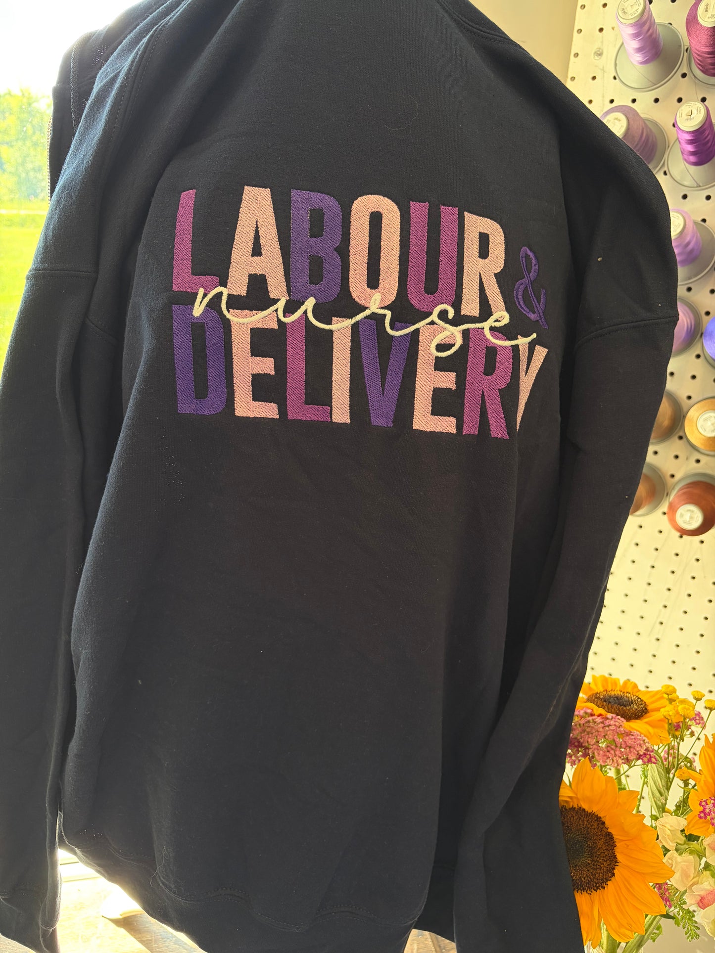 Large Navy L&D Nurse Zip-Up (Purple Thread)