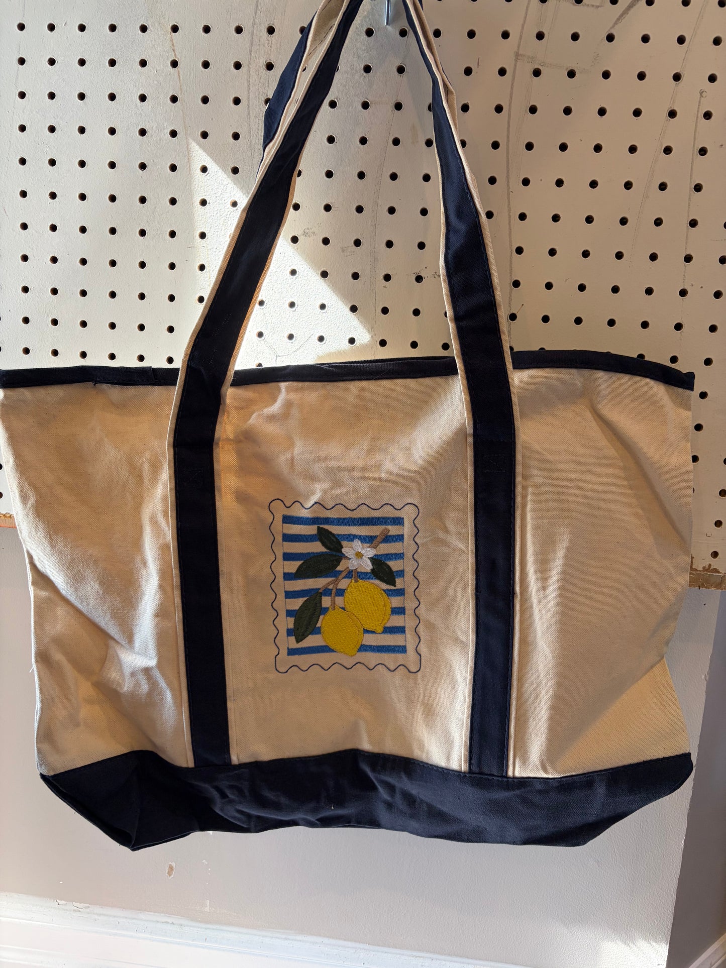 Navy Lemon Tote Bag / 34.6 L Canvas