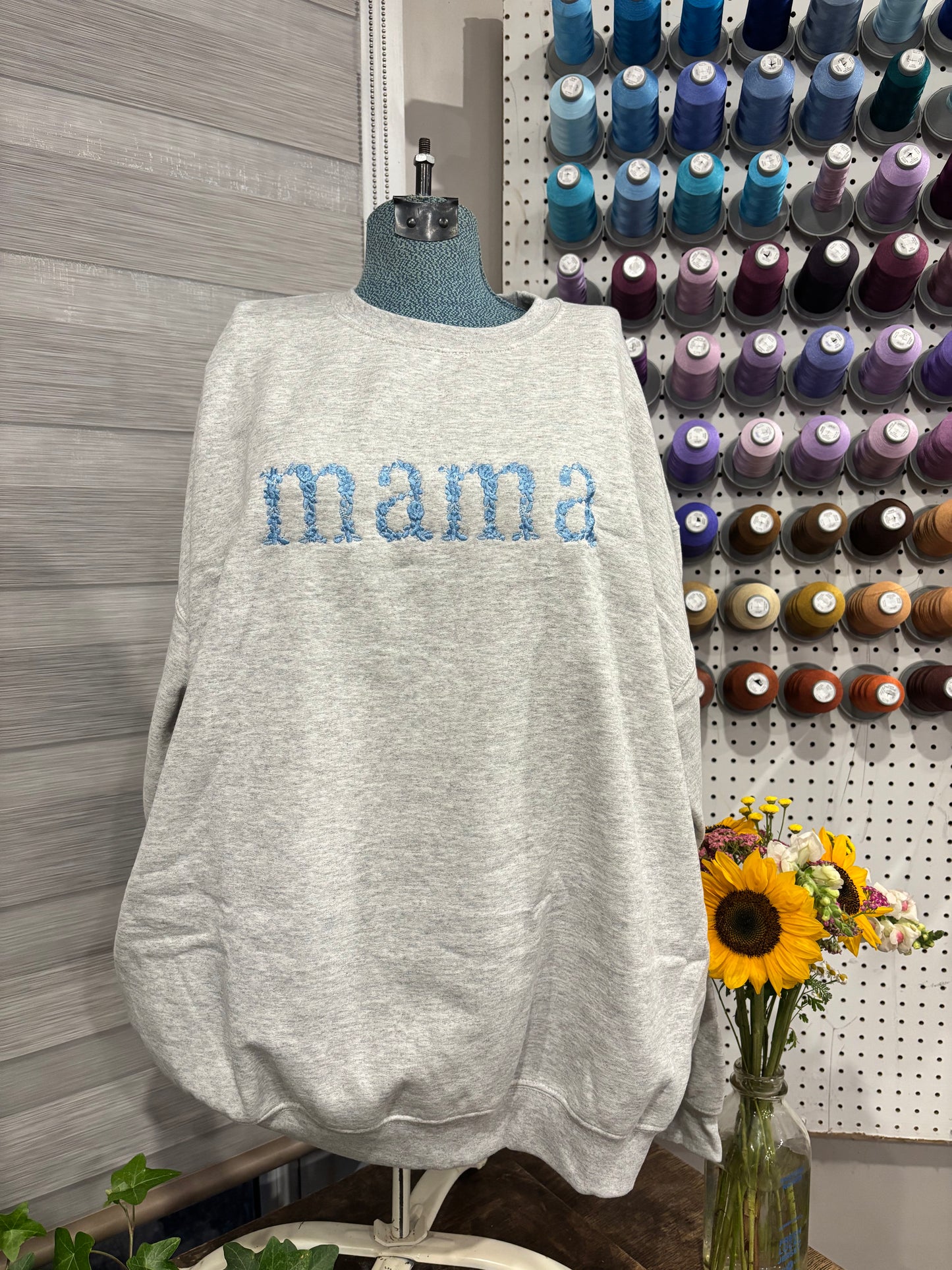 2XL Ash Grey Mama Floral Crew