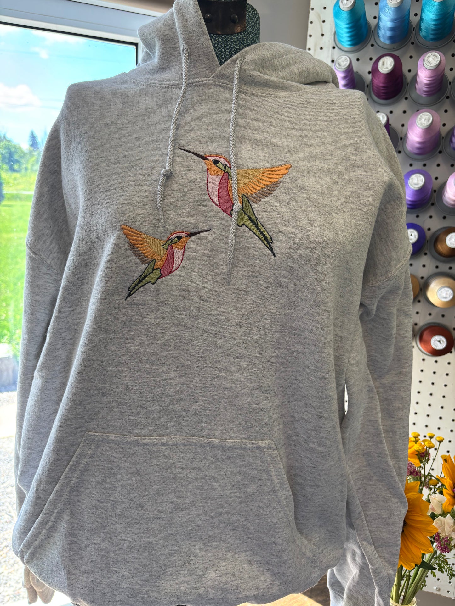 Medium Ash Grey Humming Bird Hoodie