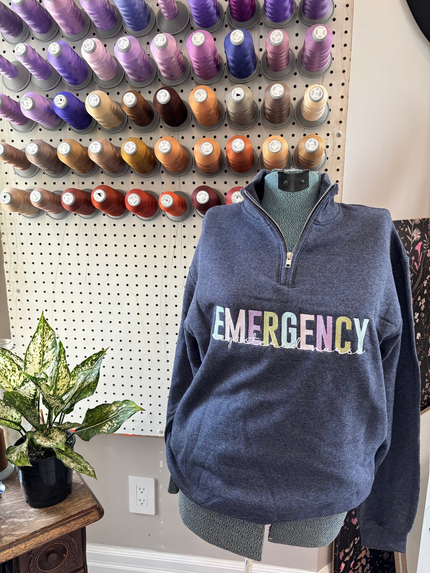 Small heather navy Emergency RN 1/4 Zip