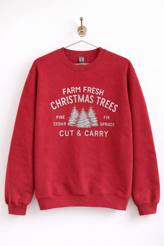 Large Red Farm Fresh Christmas Trees Crewneck
