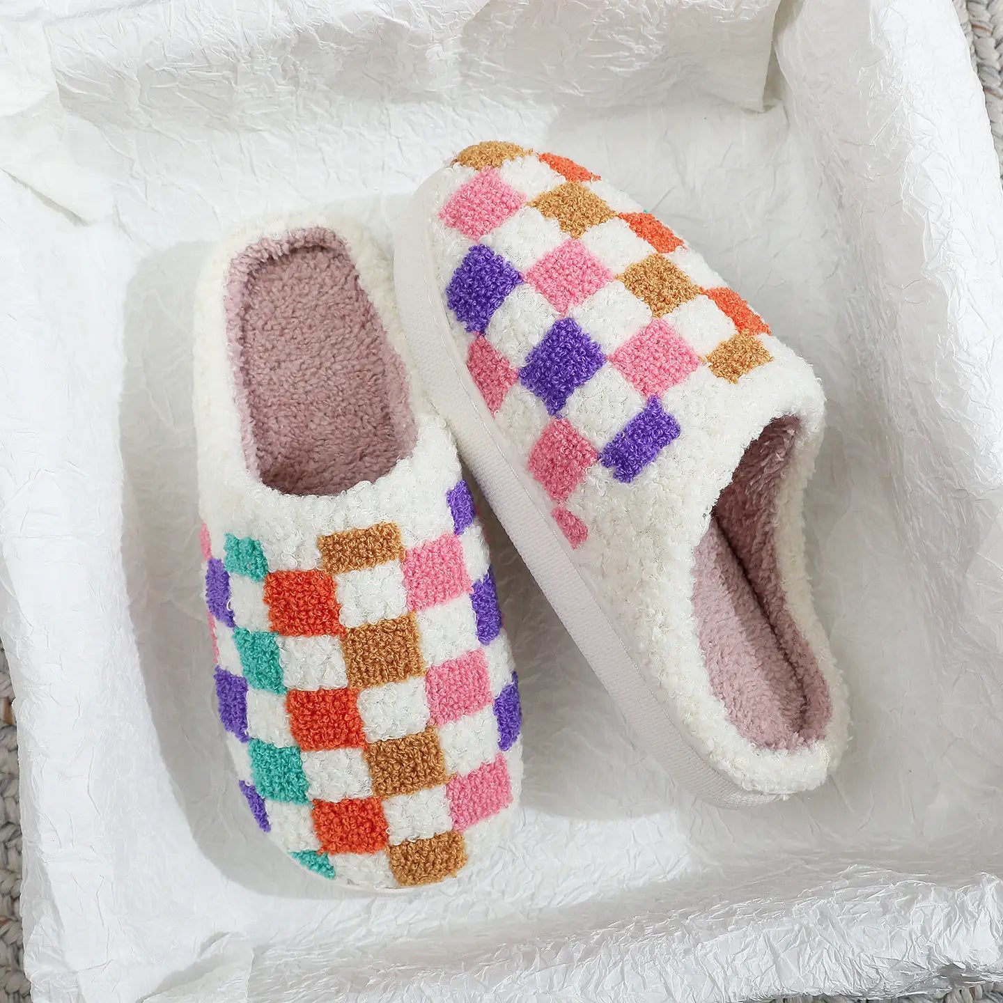 Checkered Fleece Slippers