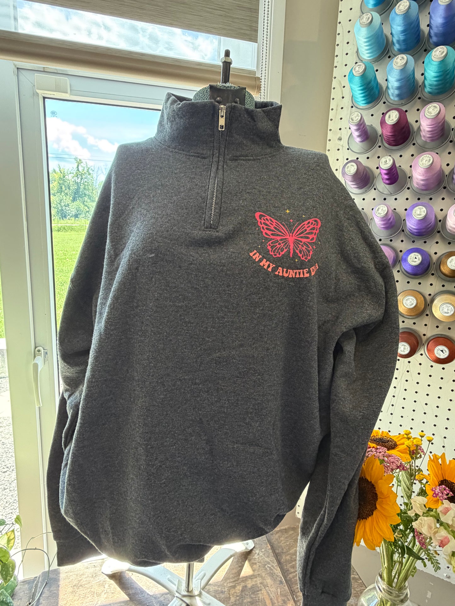 Large Heather Grey Auntie Era 1/4 Zip (printed)