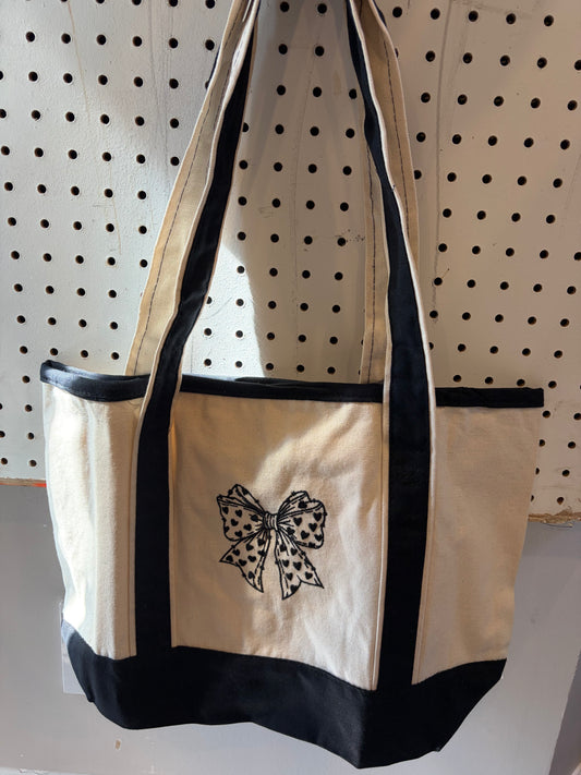 Black Bow Tote Bag / 20L Canvas