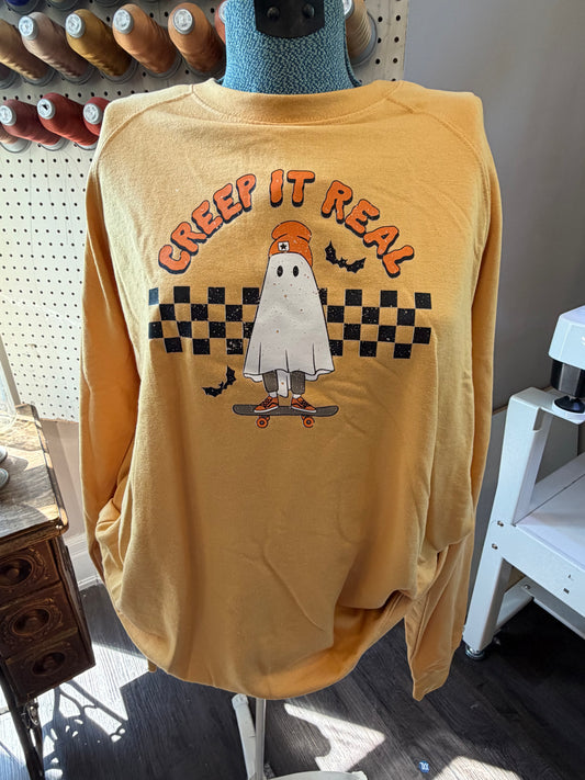 Small Gold Yellow Creep it Real Light Crewneck (printed)