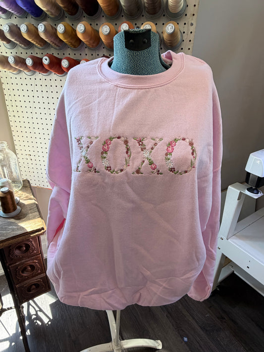 2XL Pink XOXO Floral Crew