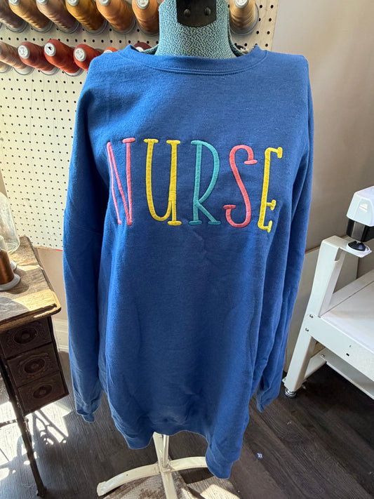2XL Heather Royal Pink & Yellow Nurse Crew