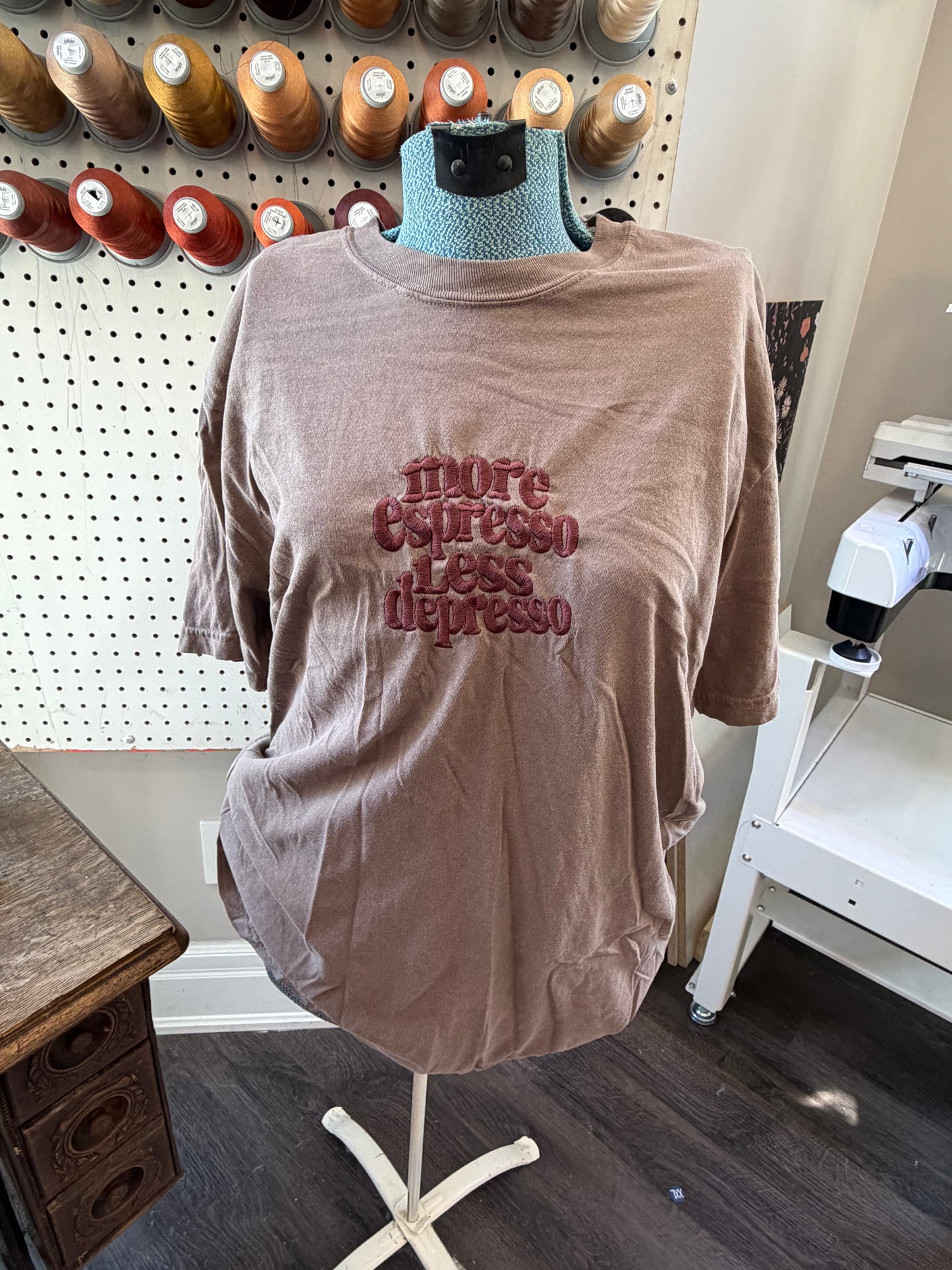 Large brown more espresso less depresso tee