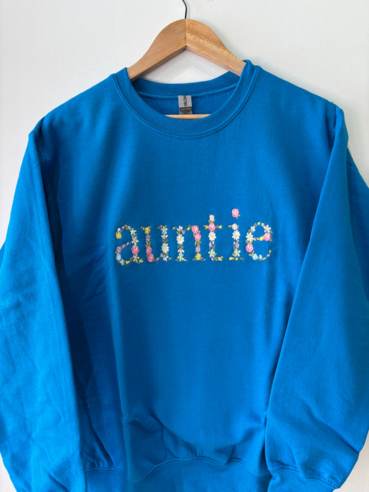 Blue Auntie Floral Crew (Small)