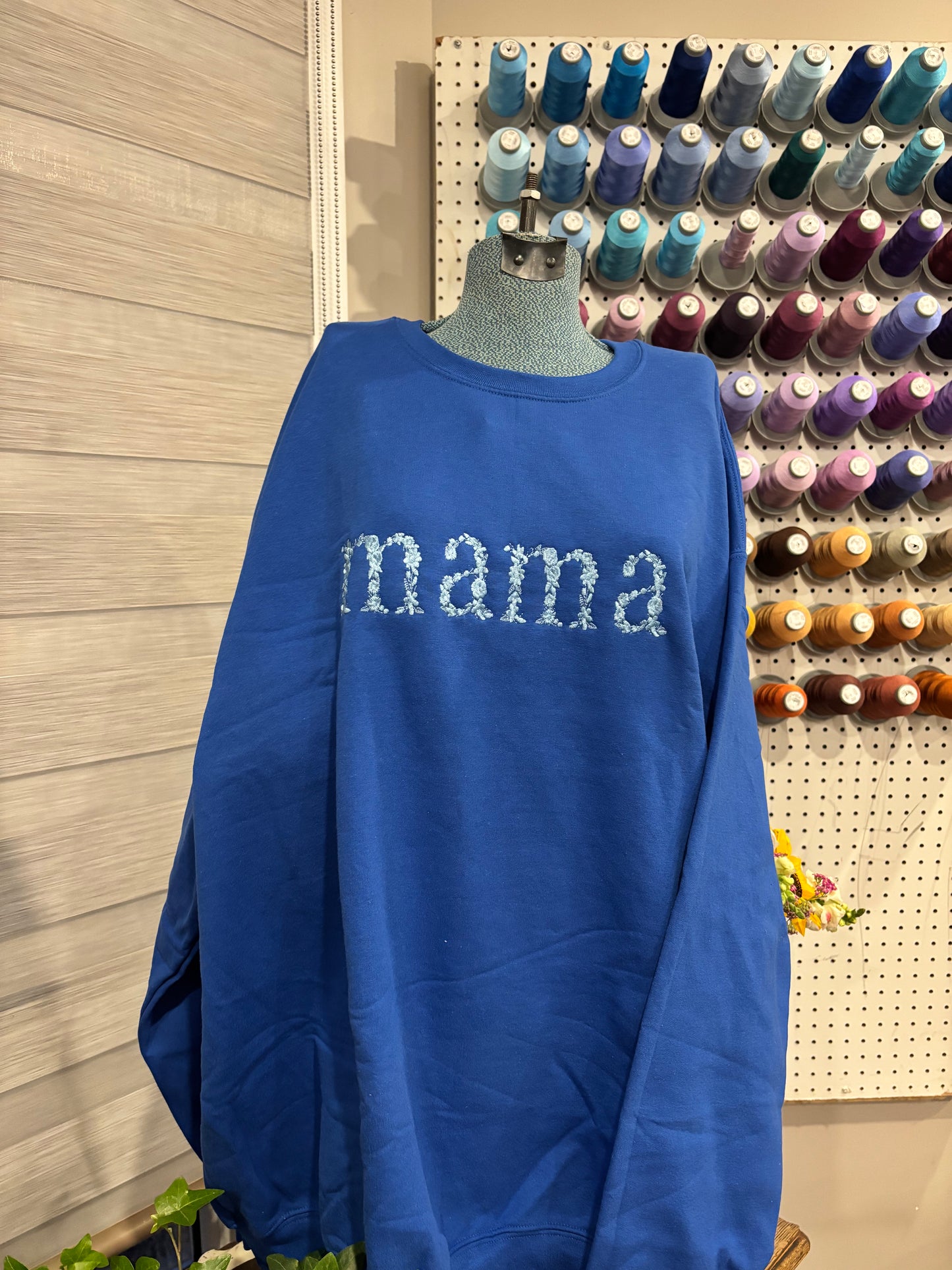 4XL Royal Blue Mama Floral Crew