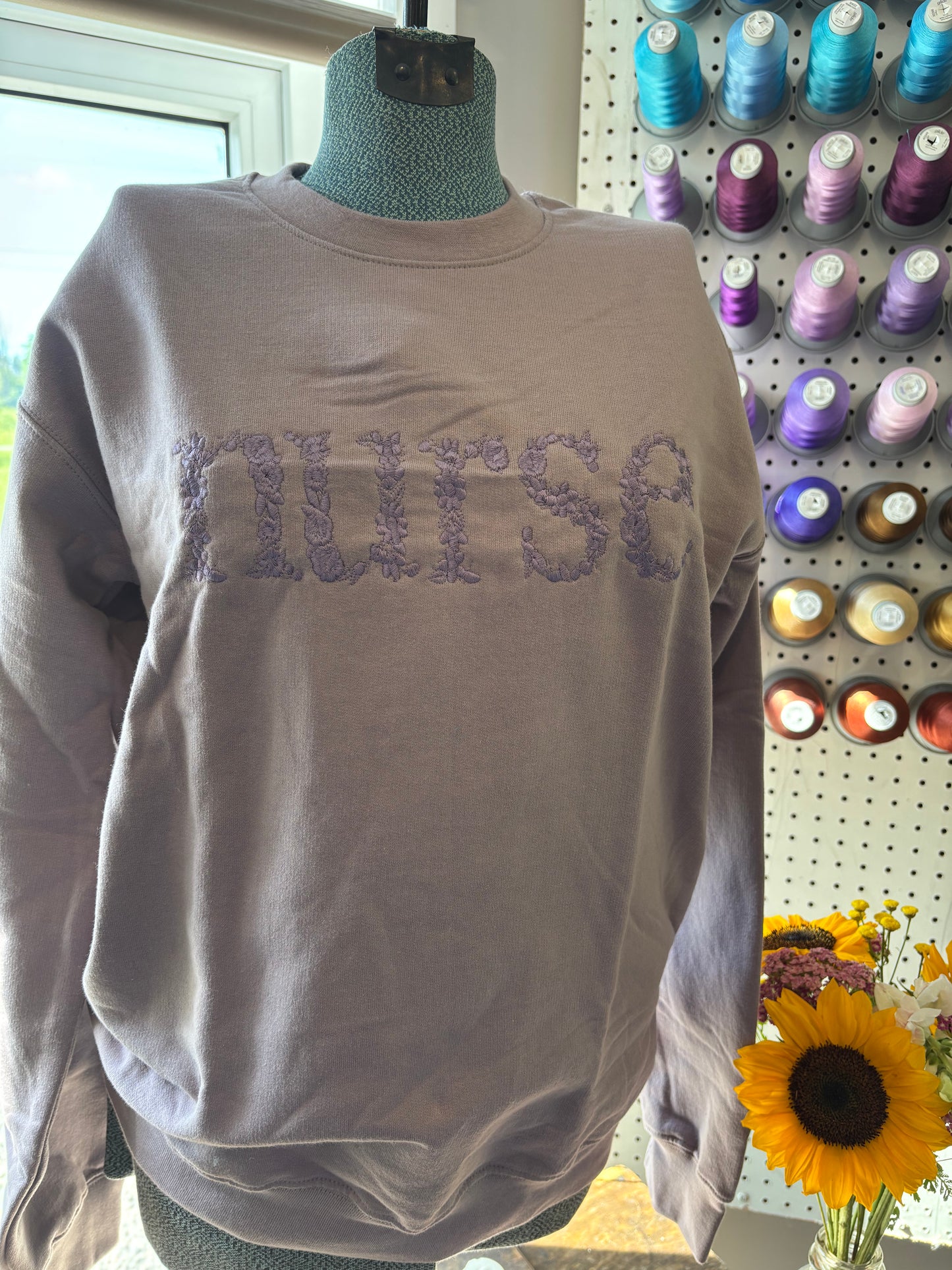 Large Mauve Floral Nurse Crew