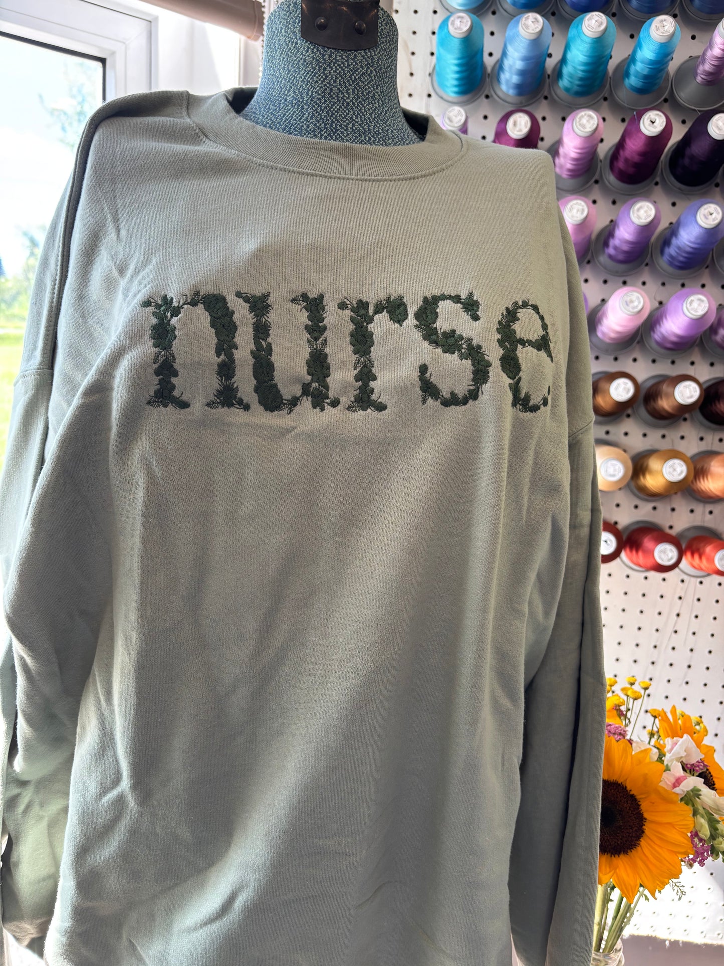 Small Green Floral Nurse Crew
