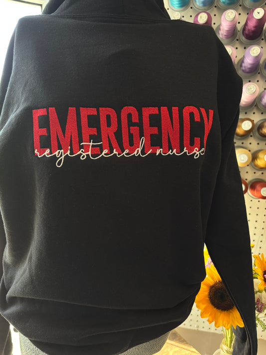 Small Black Emergency Registered Nurse - Full Zip Hoodie