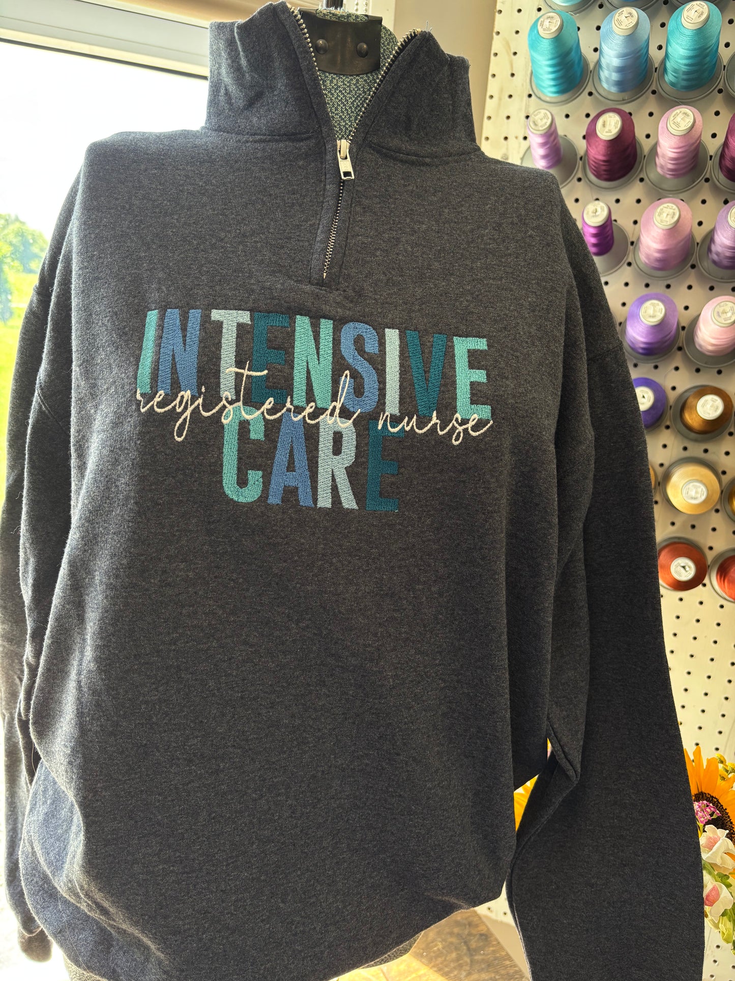 Medium Heather Navy Intensive Care RN 1/4 Zip